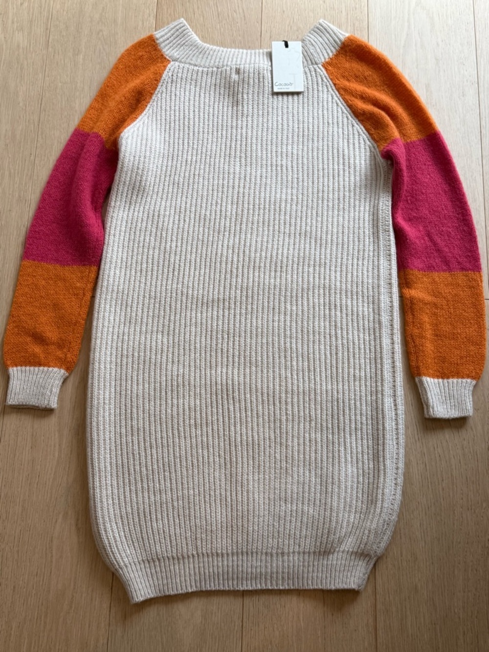 COCOGIO Italy Knit Sweater Dress Alpaca Wool Blend Cream Colorblock Sleeve M - Picture 5 of 6